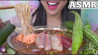 ASMR SALMON + TUNA + HAMACHI SASHIMI SPICY THAI NOODLE SALAD (EATING SOUNDS) NO TALKING | SAS-ASMR