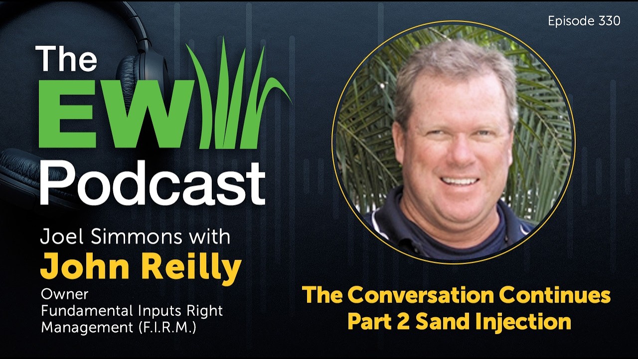 There was plenty left to discuss after John Reilly’s last visit, so Joel Simmons brought him back to continue the conversation. This time, they shift from paspalum to sand and amendment injection and the work John is doing with his company, Fundamental Inputs Right Management, or F.I.R.M.

John explains how his experience with DryJect as a superintendent turned him into a believer in sand injection and how that work has expanded beyond golf greens to tee boxes, approaches, landing areas, and sports turf. They discuss managing ligneous thatch by converting it into usable organic matter rather than simply removing it, along with John’s experience performing multiple injections in the same week while maintaining rapid recovery.

The conversation also explores physical testing, how John uses data to evaluate playing surfaces, and the different physical amendments being incorporated into injection programs. It’s a practical discussion about aerification, soil modification, recovery, and creating firmer, better-performing turf.

Visit EarthWorks at: https://www.earthworksturf.com 
Podcasts: https://www.earthworksturf.com/earthworks-podcasts/ 
EW Turf Talks: https://www.earthworksturf.com/2-minute-turf-talks/