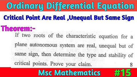 ODE Math | Msc Math | Theorem Based Nature of Critical Point| Autonomous System