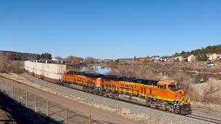 BNSF #7091 leads a southbound stack train over the grade at Palmer Lake! 3/9/25