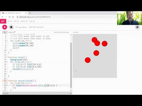 p5js video #11   multiple circles change colours