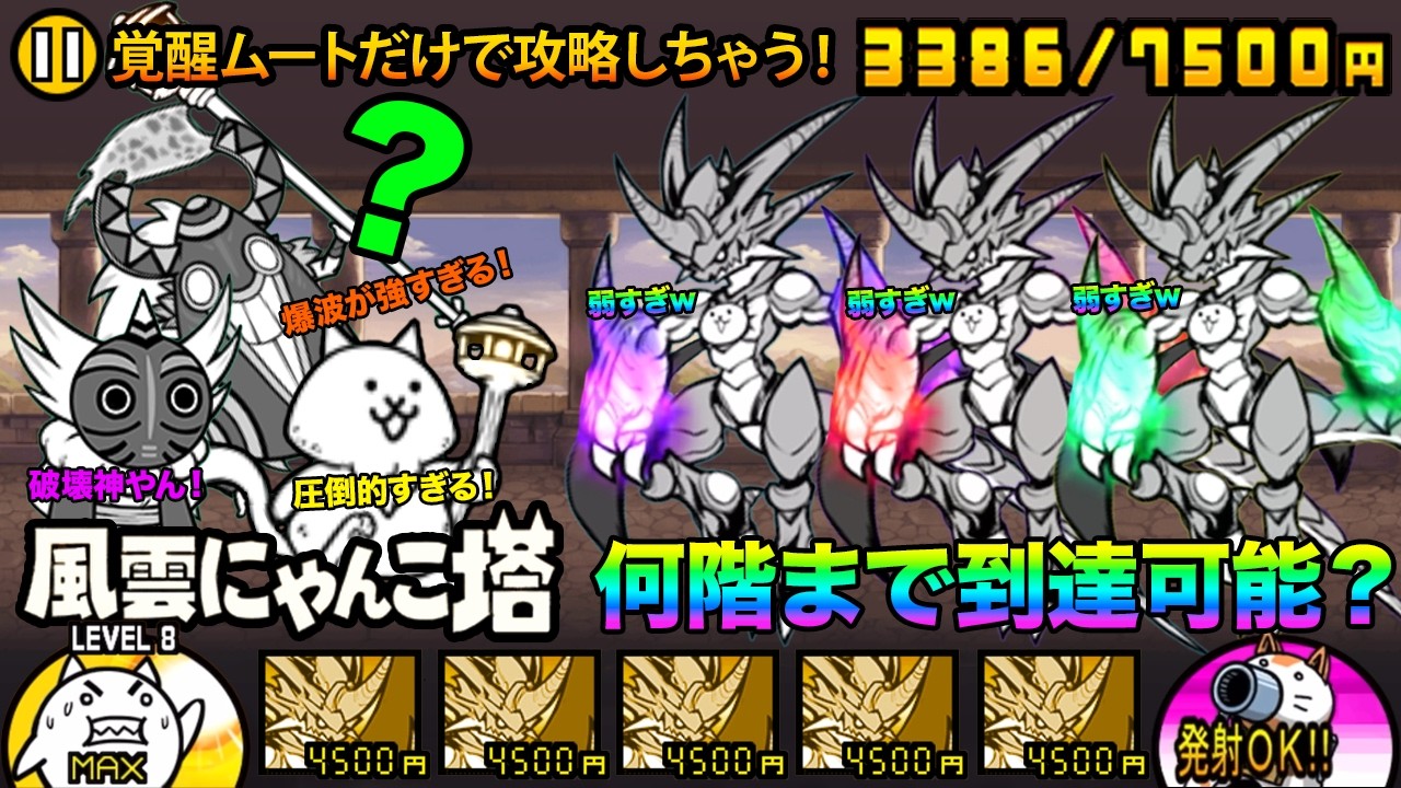 覚醒のネコムートだけでにゃんこ塔を攻略！覚醒ムート１種でにゃんこ塔の何階まで進めるか検証してみた！！【厳選まとめ10選】　にゃんこ大戦争