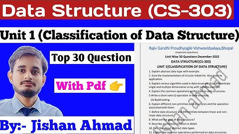 Data Structure Important Question || RGPV BTech 3rd semester ||Classification of Data Structure 2022