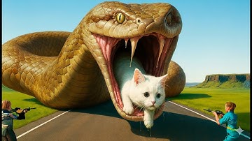 Brave Heroes Save Careless Mother Cat from Snake Attack After a Traffic Accident🐍
