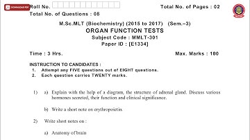 MSC MLT BIOCHEMISTRY 3RD SEM ORGAN FUNCTION TESTS E DEC 2018 | PTU