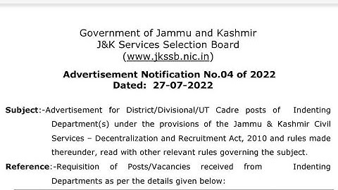 JKSSB New Advertisement No. 04 of 2022