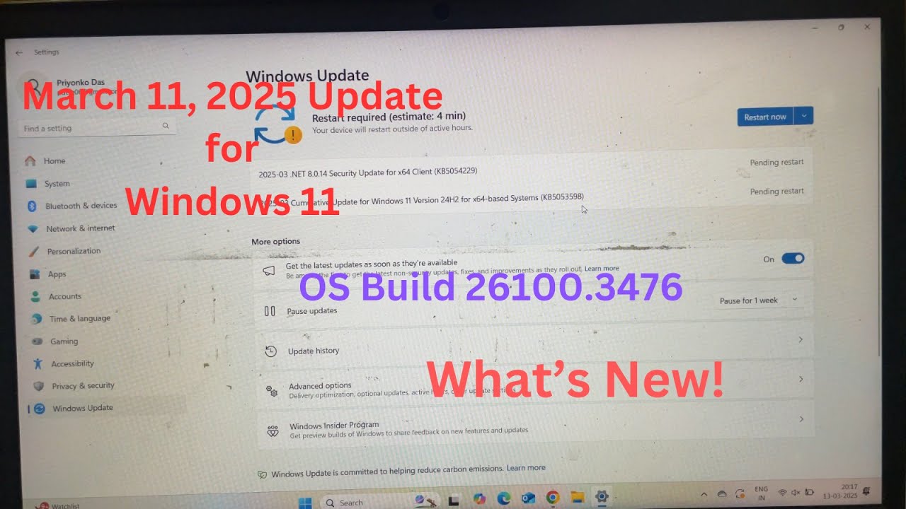 March 11, 2025 Update for Windows 11 | KB5054229 & KB5053598 (OS Build 26100.3476) | What's New!