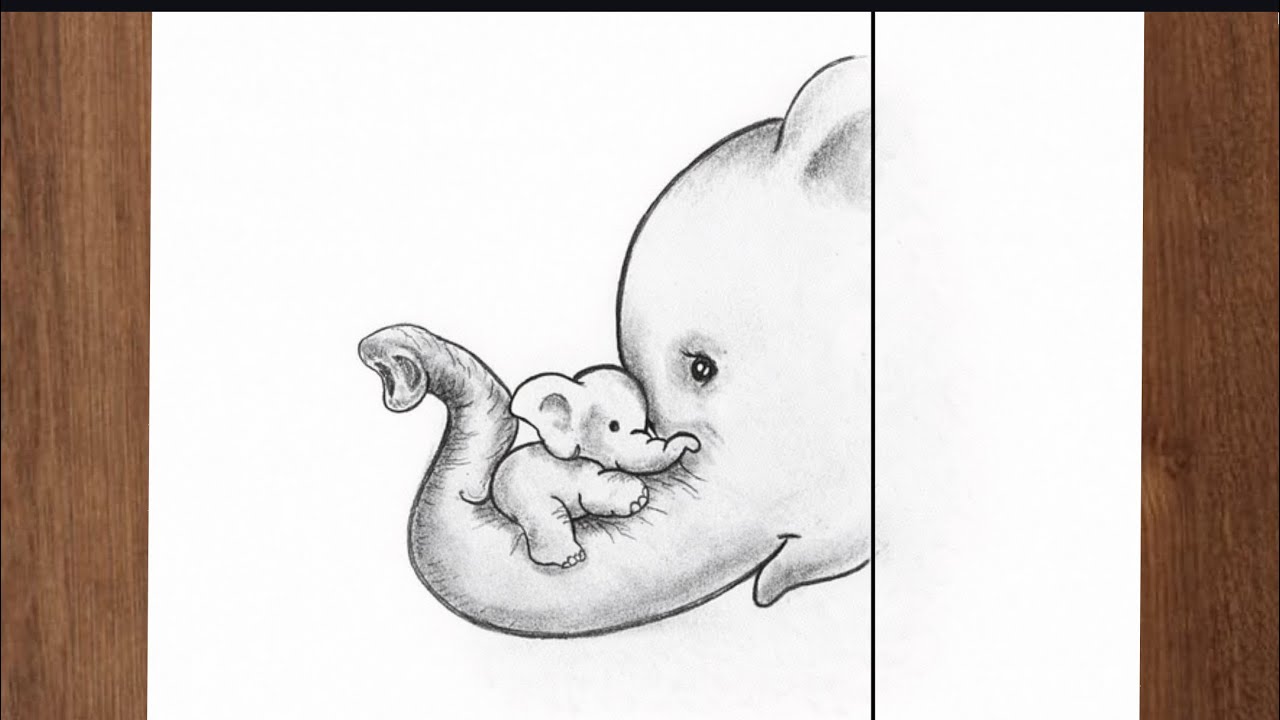 Cute Baby Elephant Hugging Mother Drawing ||Easy Step by Step Pencil Sketch for Beginners 