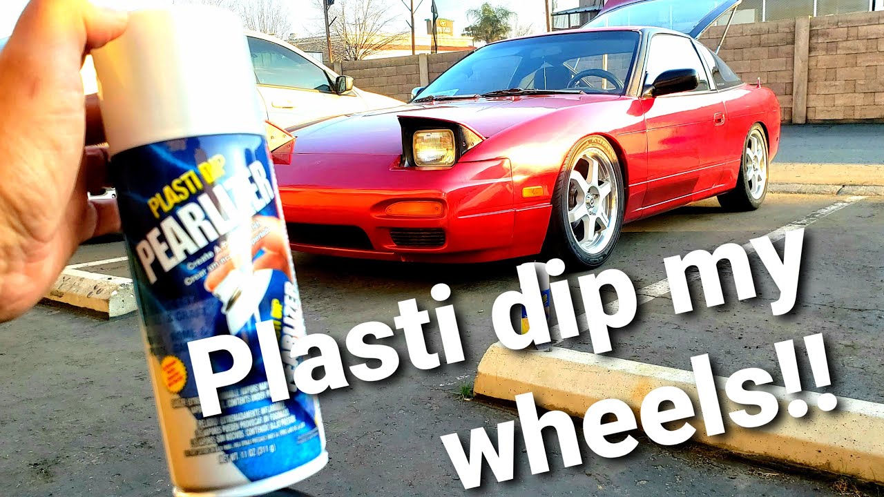 WHITE PEARL PLASTI DIP ON MY 240SX $100 WHEELS!!