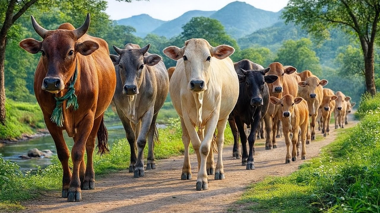 Aktivitas Sapi lembu Berlari Beramai-ramai Di Jalan, Suara Sapi Moo ...