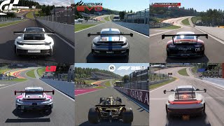 ACE VS FM8 VS GT7 VS LMU VS AM2 VS F125 | Circuit de Spa Francorchamps | TRACK GRAPHICS COMPARISON
