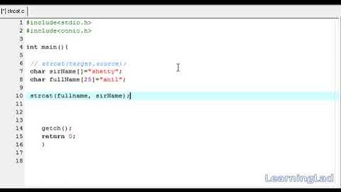 C Programming Language Video Tutorials for Beginners  47  strcat Function with Example