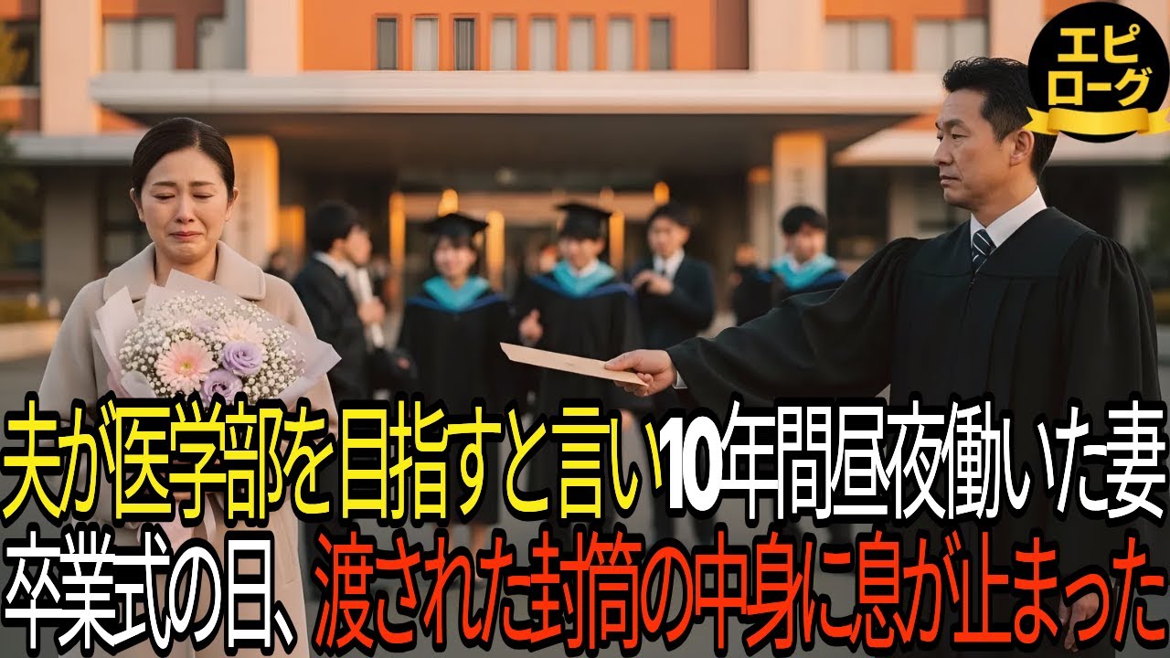 夫が医学部を目指すと言い、10年間昼夜働いた妻。卒業式の日、渡された封筒の中身に息が止まった。