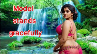 Model stands gracefully in the river:  AI art Indian Model lookbook AI art video- beauty style