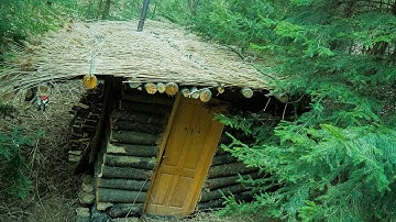Building A Bushcraft Shelter in the Forest with Tavern Music °PART 11° roof construction