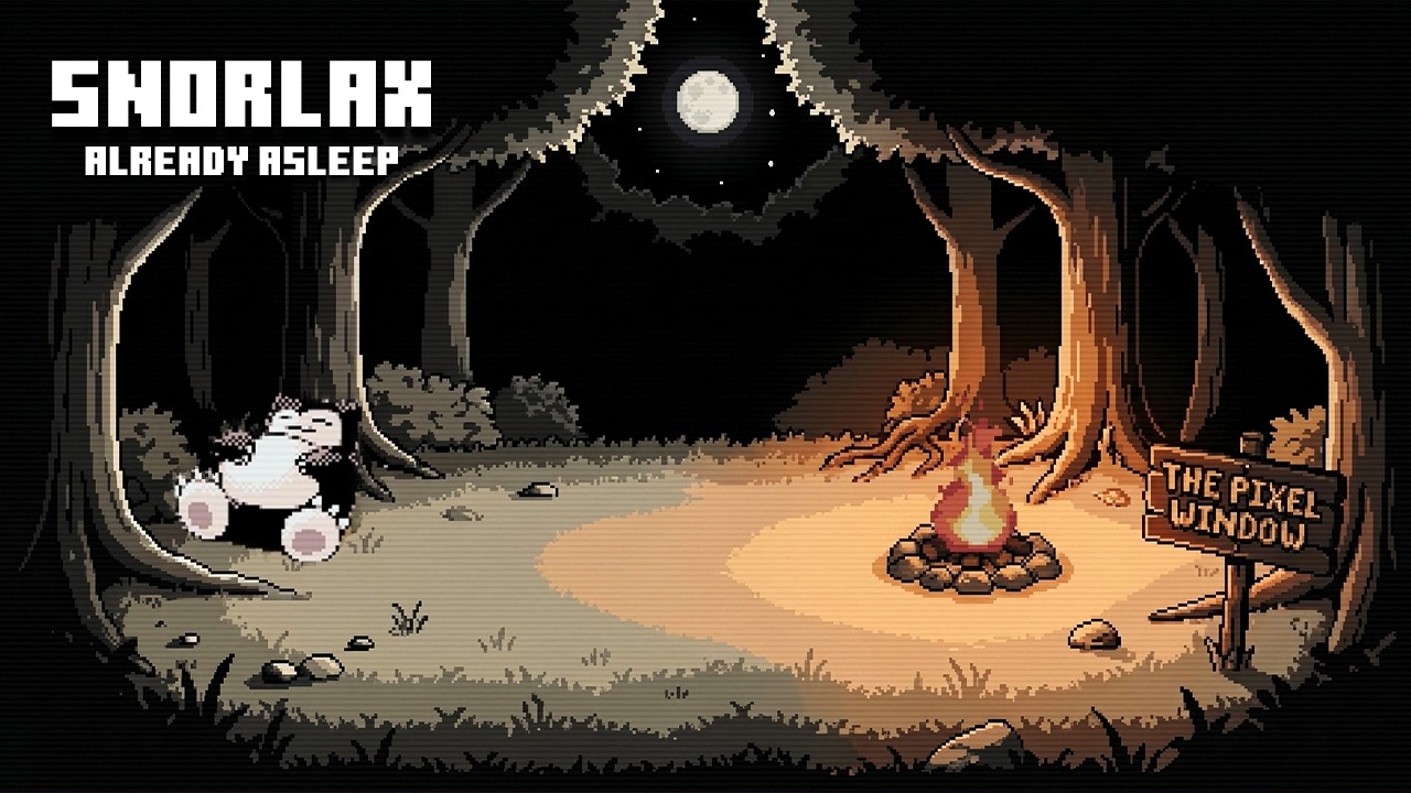 Snorlax Campfire Pixel Art Ambience 💤 Animated Live Wallpaper (8 Hours)