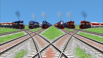 6 TRAINS CROSSING ON BUMPY FORKED RAILROAD CROSSING - Train Simulator 2022 || #RailroadCrossing