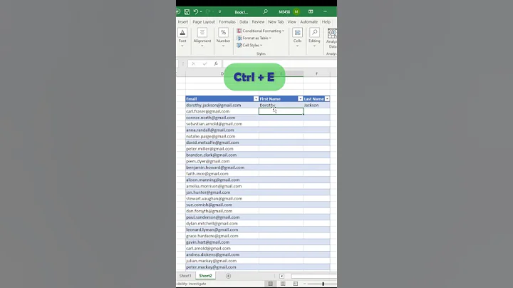 Excel Shortcut: Extract First and Last name from Email #excel #excelshortcuts #excelshorts