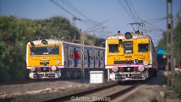 Perfect timing different model EMU local trains crossing at Hooghly