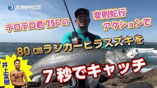 80cm OVERのヒラスズキを7秒でキャッチ!!テロテロ君75Fのスイム動画を初公開!!