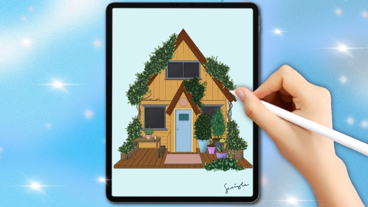 a Cottage in Spring Digital Illustration Using Procreate