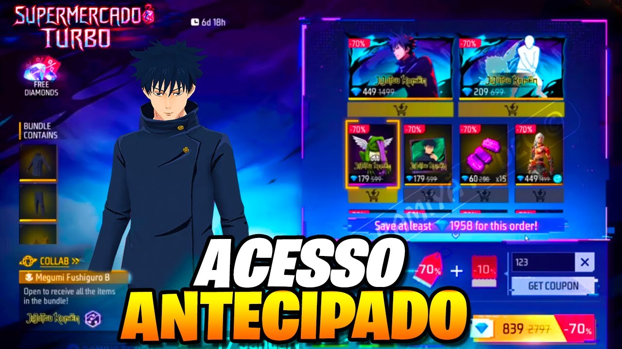 ACESSO SUPERMERCADO TURBO, NOVO EVENTO DE DESCONTO, PEGANDO A NOVA ANIMAÇÃO, NOVIDADES FREE FIRE