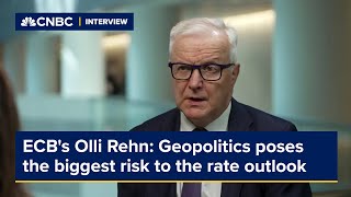 ECB&#39;s Olli Rehn says geopolitics poses the biggest risk to the rate outlook