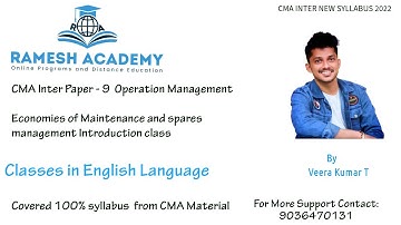 Operation Management |Economies of Maintenance & spares management class in English By Veera Kumar T
