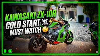 KAWASAKI ZX-10R COLD START ☠️ SO LOUD 🤯🤧 | @DraggerZ900 @KawasakiMotorsEU #trending #automobile
