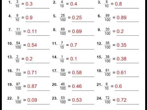 GRADE 4 MATHS FRACTIONS TO DECIMAL WORKSHEET - YouTube