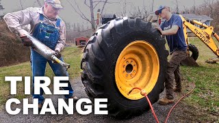 Changing Giant Tires & Adding Tubes  Backhoe & Tractor Tires  Ford 555E