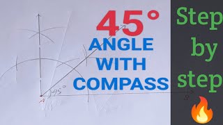 How to construct 45 Degree angle || how to construct 45 degree angle with compass #basicmathematics