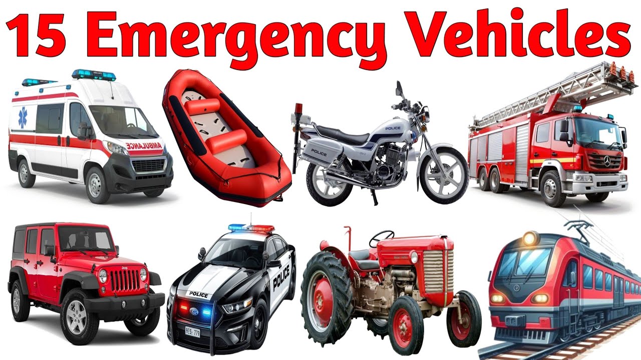 Emergency Vehicles for Kids 🚑🚒 | Learn Emergency Vehicle Names with Pictures & Sounds