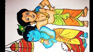 How to draw a simple and easy drawing of krishna and balram using oil pastels/ Janmashtami special