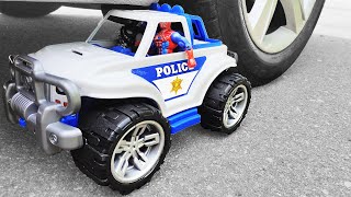 Experiment: Wheel Car VS SUV Police Car and Spiderman Toys. Crushing Crunchy &amp; Soft Things by Car!