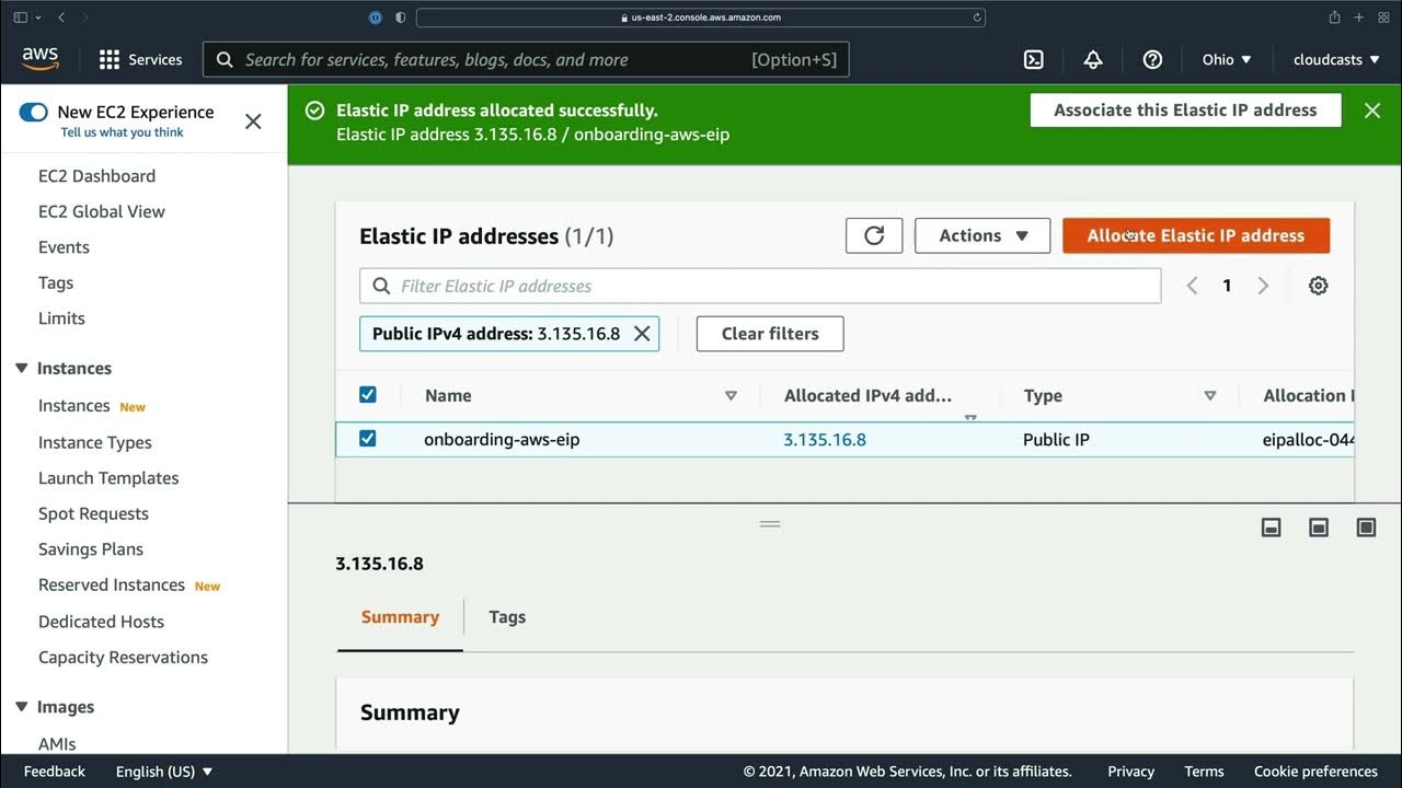 Getting a static ip address in aws with an eip elastic ip address youtube