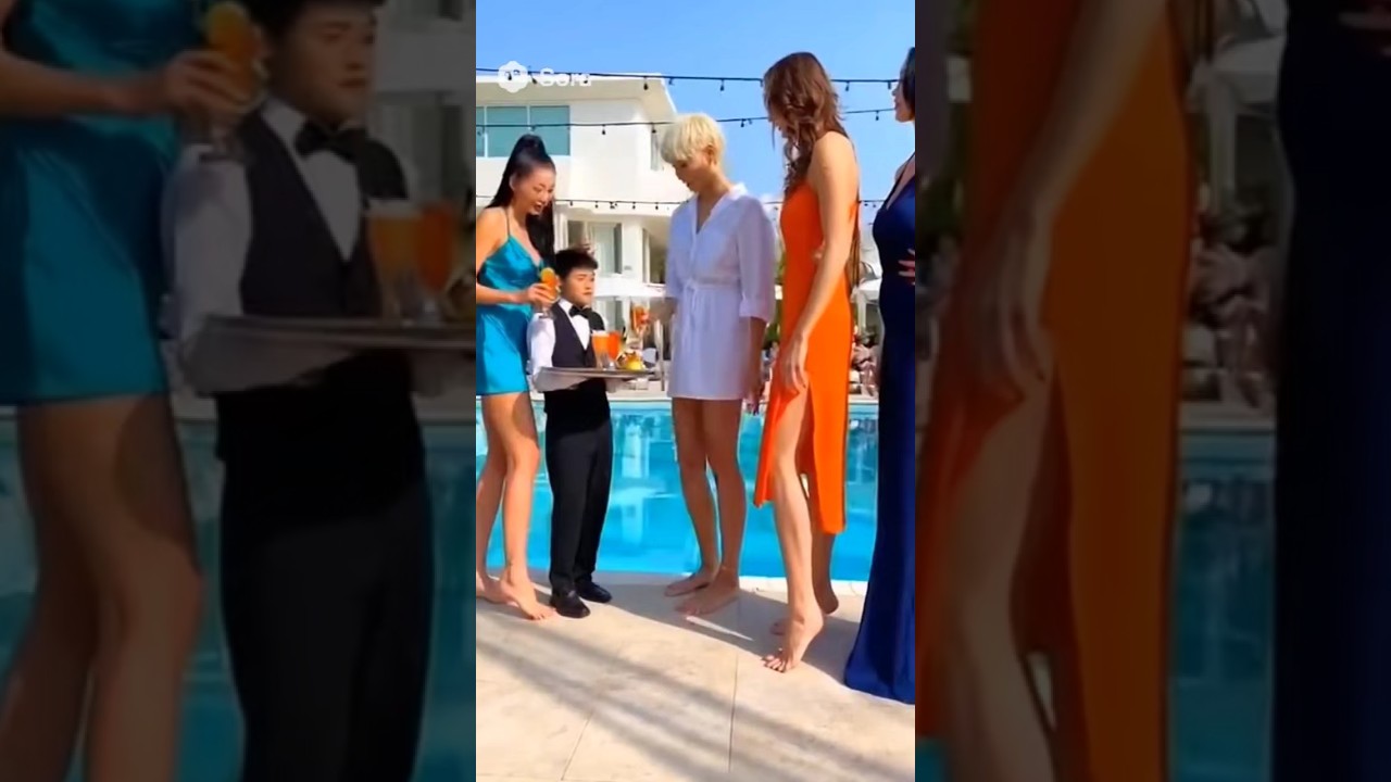 4 Tall Girls vs 1 Short Guy 😳😂" 