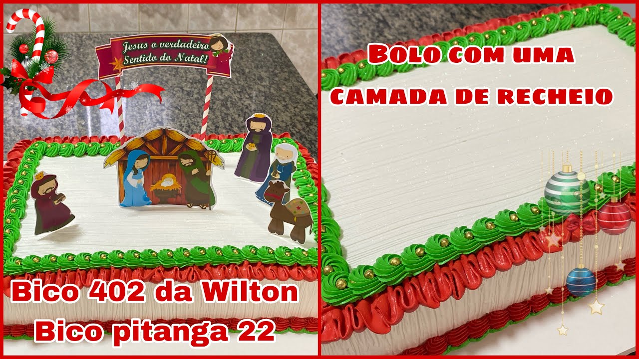 BOLO RETANGULAR 39x27 | BOLO DE NATAL COM UMA CAMADA DE RECHEIO | SILVANA SOUZA
