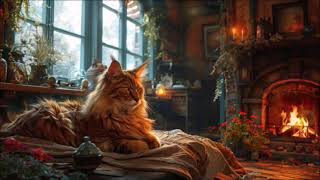 Warm And Cozy Cottage With The Sound Of Cat Purring And Warm Crackling Fireplace Sleep, Relaxing