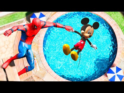 GTA 5 Spiderman Vs Mickey Mouse Crazy Moto Parkour Jumps Fails Euphoria Physics Funny Moments