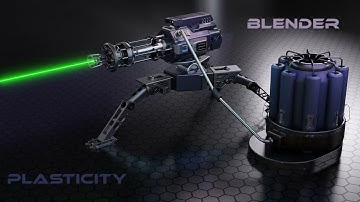 How to Use Plasticity Creating Sci Fi Laser Cannon 3D Model Beginner - Advanced Time Lapse