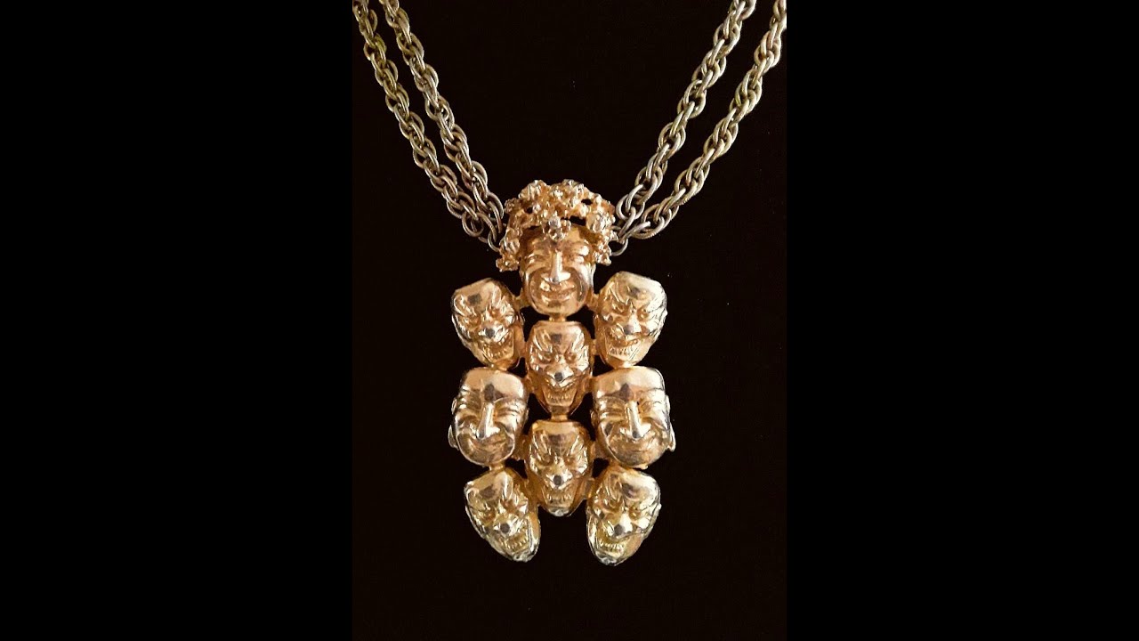 LES BERNARD Multi Faces Statement Necklace, Gold Plate, Double Strand