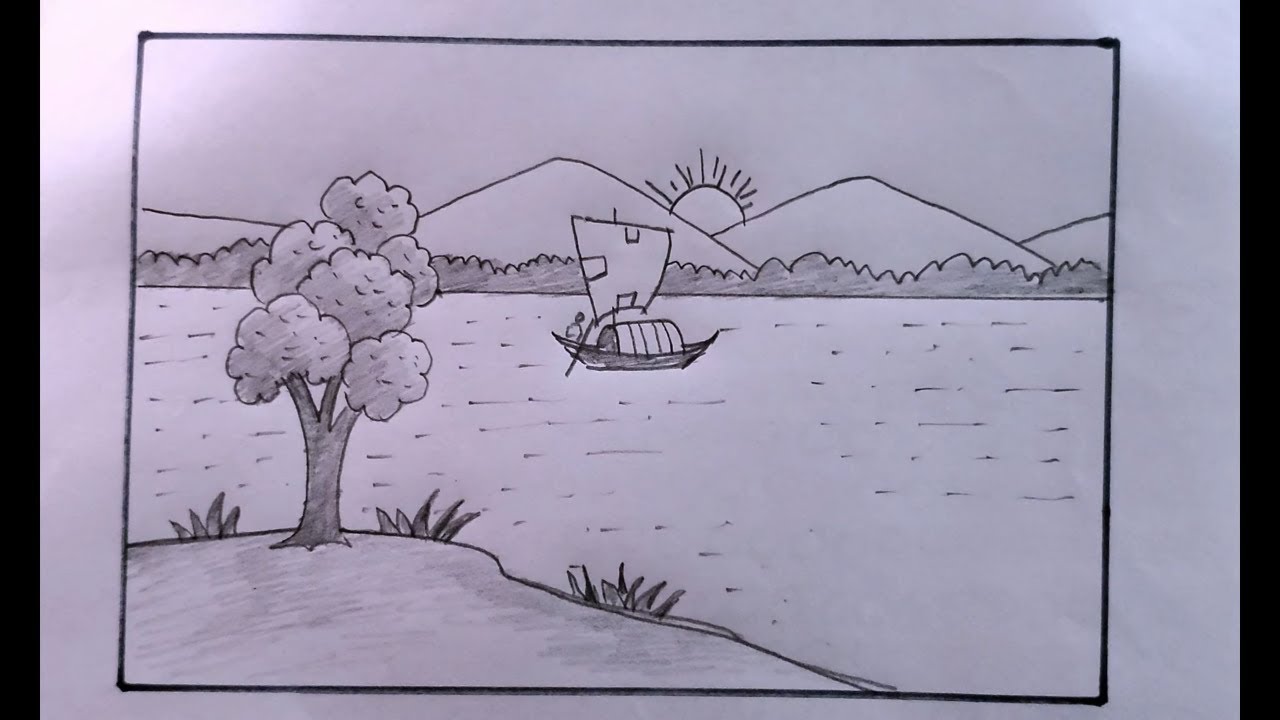 How To Draw A River Scenery Step By Step/Scenery Drawing - YouTube