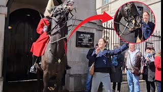 Stupid Tourist PULLS The Reins Twice! Watch How THE KING’S GUARD and Horse REACTS