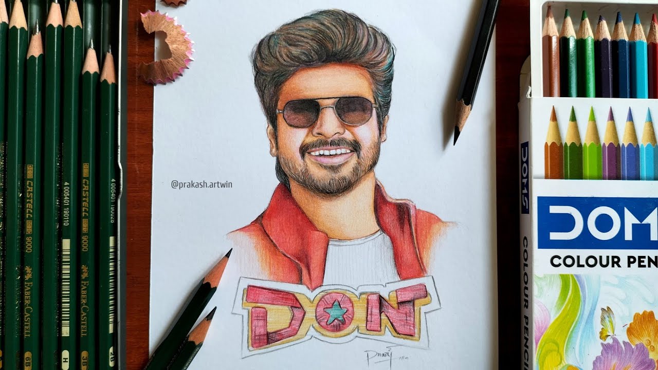 Siva Karthikeyan drawing freehand colour pencils drawing video