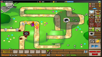 Bloons Tower Defense 5 - BTD5 Walkthrough | Monkey Lane/Track 1 | Easy Mode - No Lives Lost