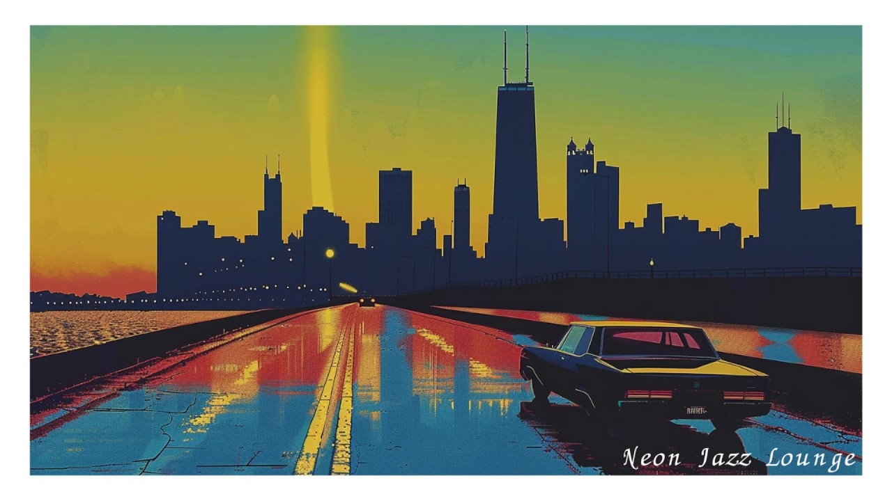 Chicago Skyline Jazz House Mix Foggy Lakefront Evening Drive | for Deep Work