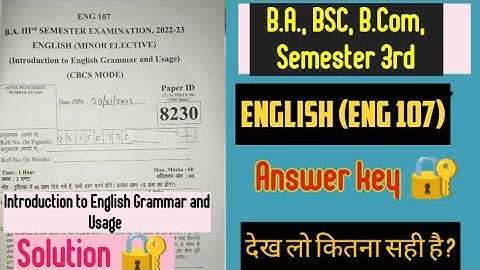 Answer key 🔐|| Introduction to English Grammar and usage(ENG107)|| DDU University