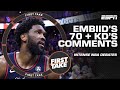 Stephen A. vs. Shannon vs. Big Perk 🍿 Joel Embiid&#39;s 70 PTS &amp; KD&#39;s GOAT debate comments! | First Take