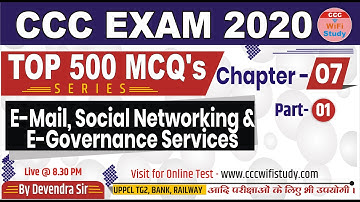 Ch-7(Part 1) CCC Exam Question | E-Mail, Social Networking & E-Governance Services | By Devendra Sir
